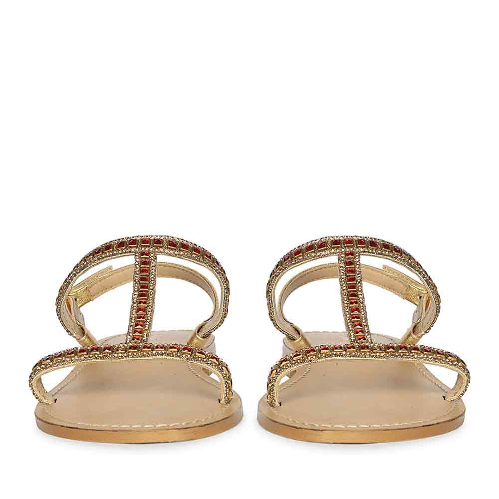 Saint Raelin Metallic Gold Leather Embellished Sandals