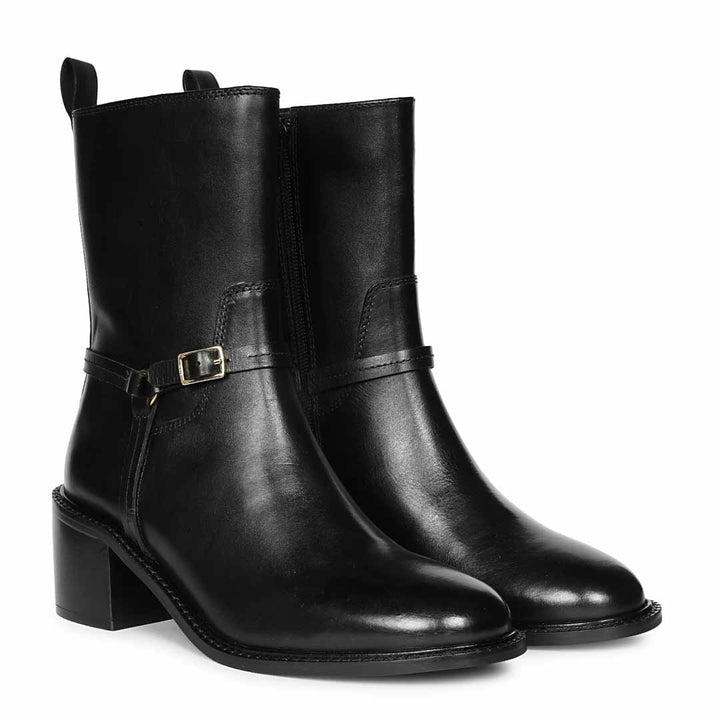 Saint Adele O- Ring Black Leather High Ankle Boots