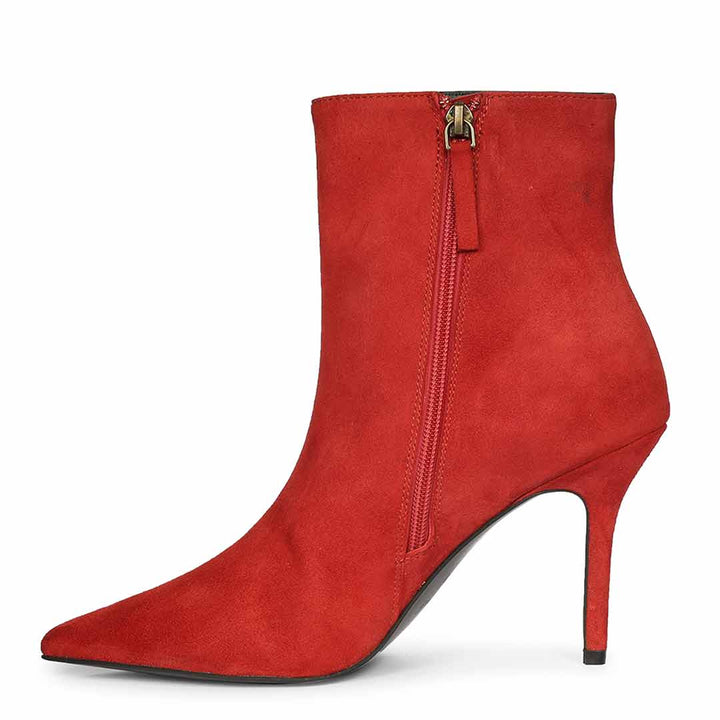 Saint Romola Red Suede Leather Stiletto Ankle Boots