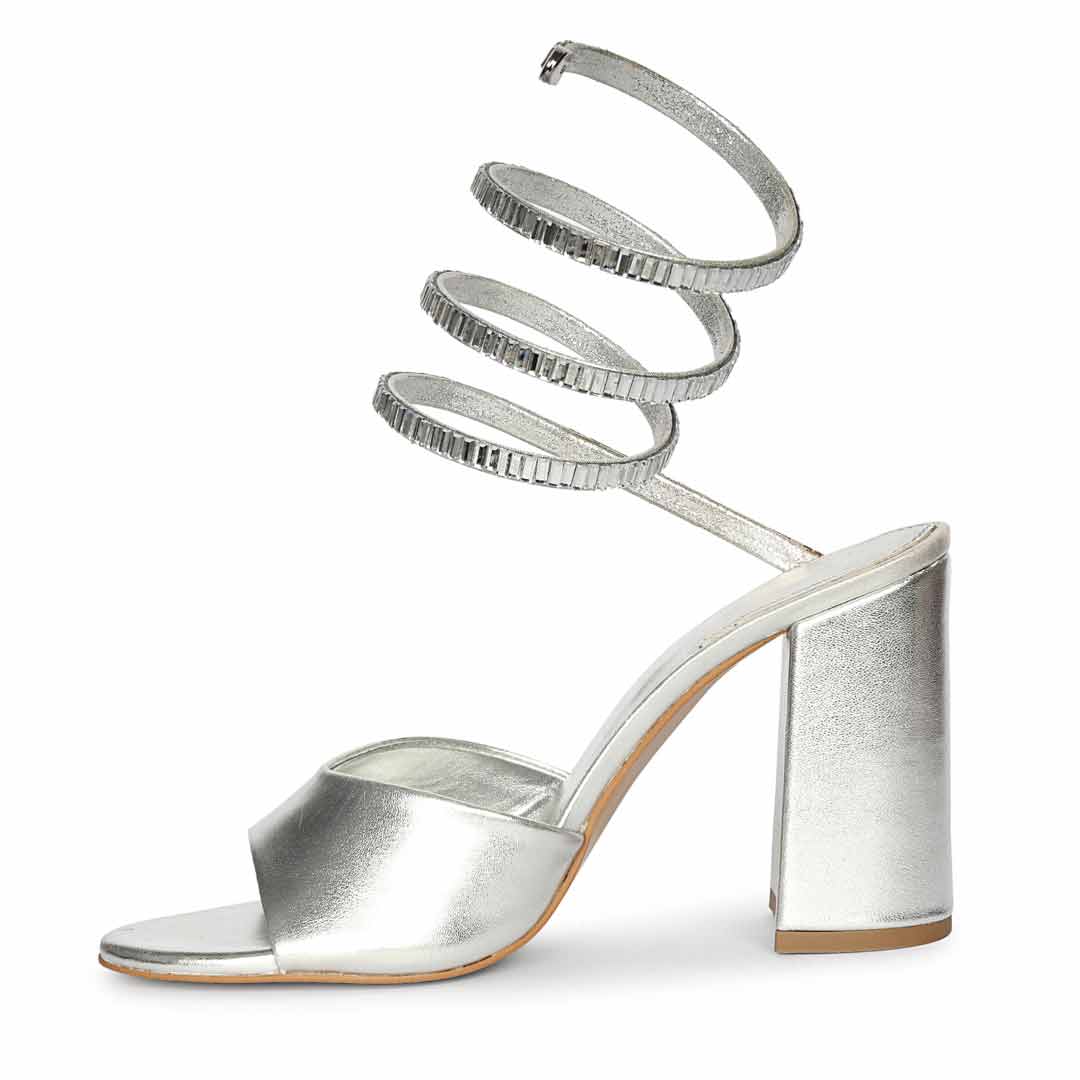 Saint Colette Silver Strappy Block Heels