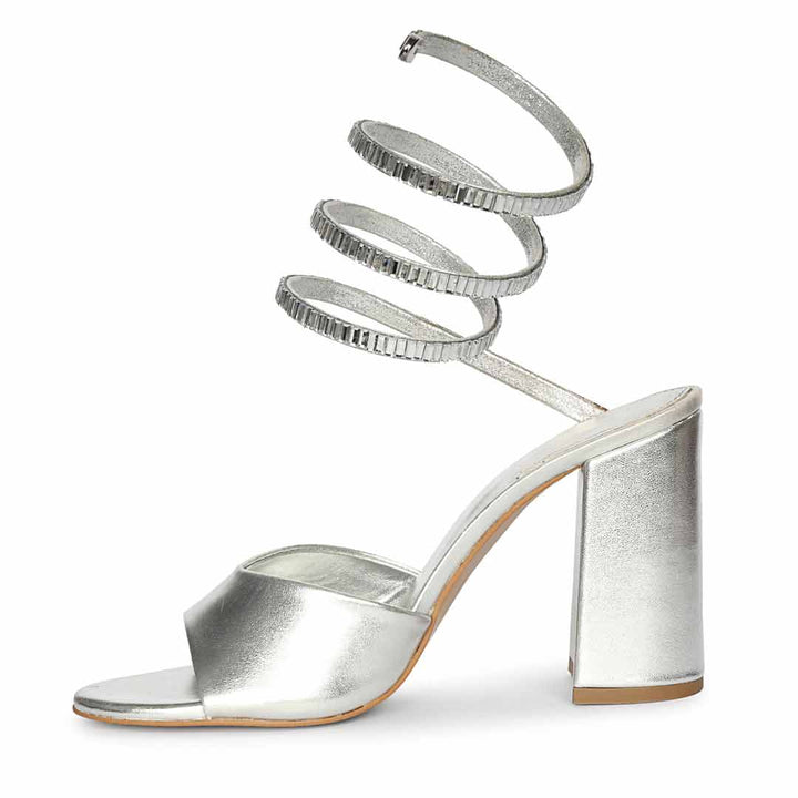 Saint Colette Silver Strappy Block Heels
