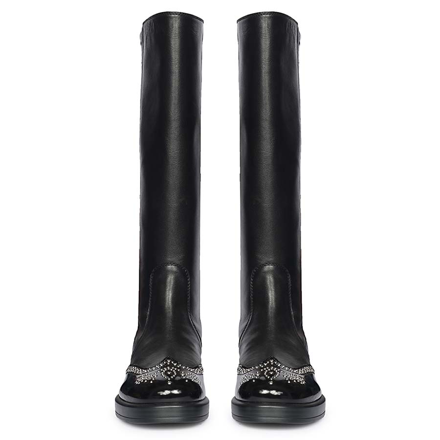 Saint Marcelline Studded Black Leather Long Boots