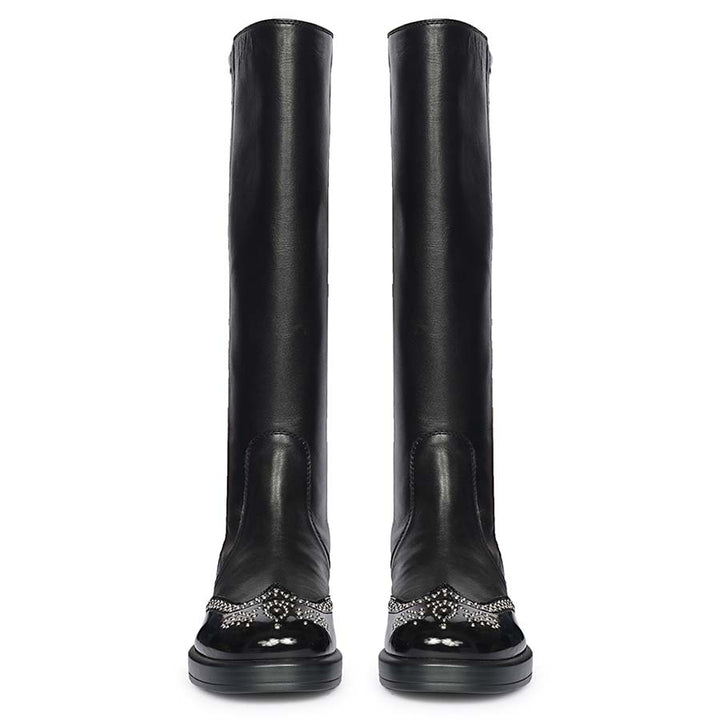 Saint Marcelline Studded Black Leather Long Boots