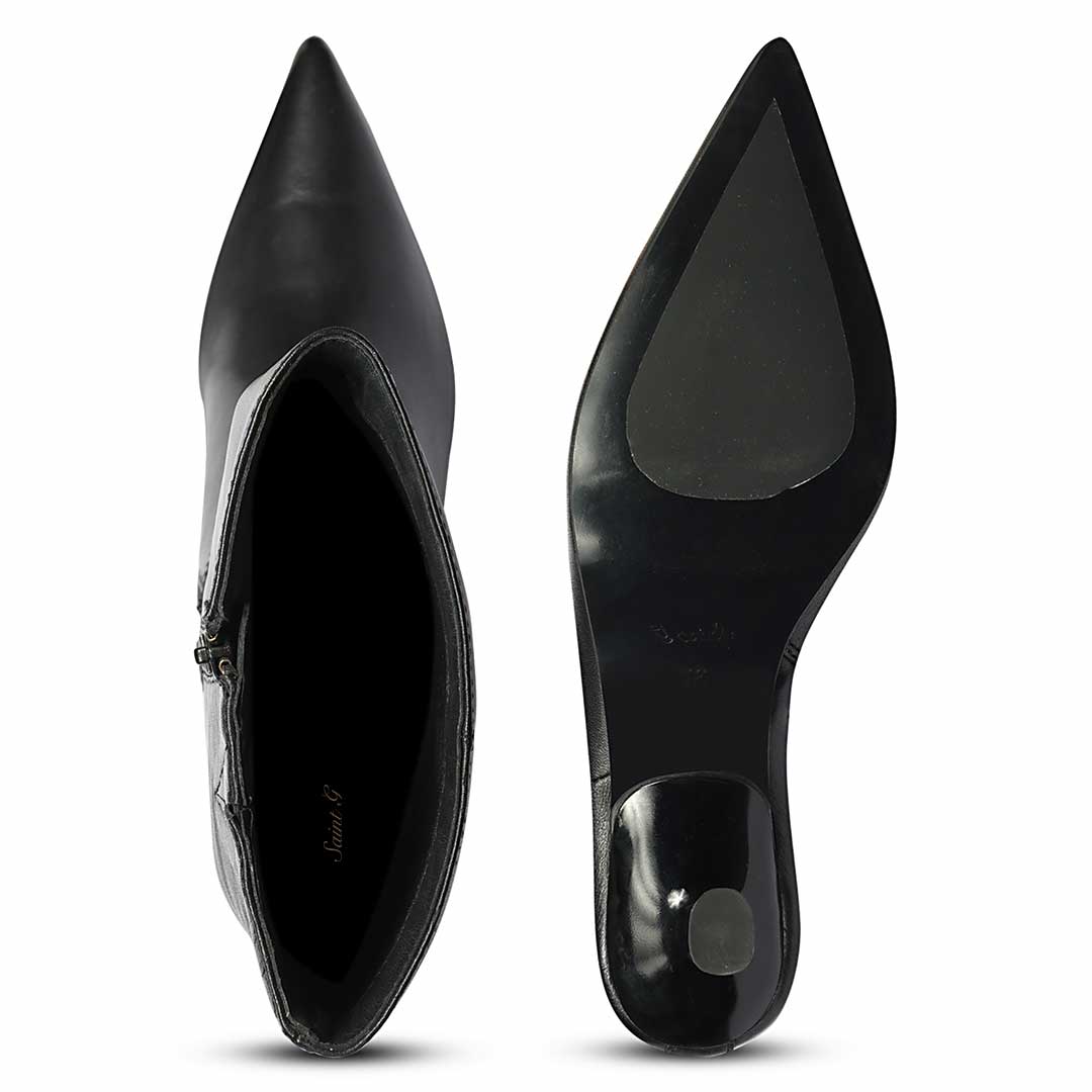 Saint Elara Buckle Embellished Black Leather Long Boots