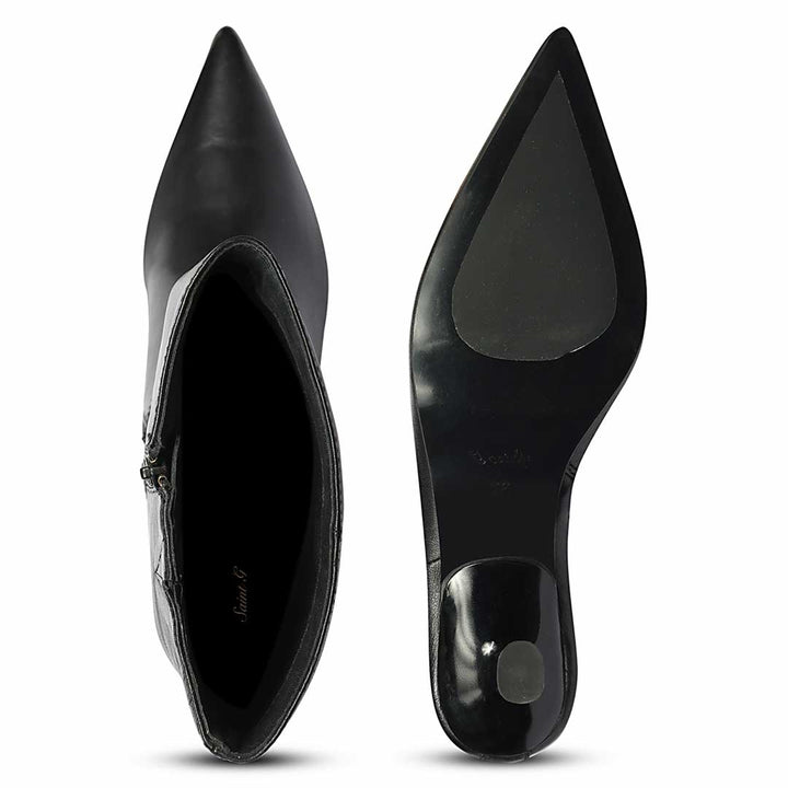 Saint Elara Buckle Embellished Black Leather Long Boots