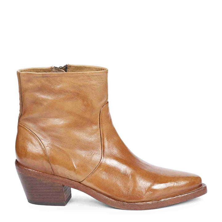 Saint Emelia Tan Leather Washed Ankle Boot