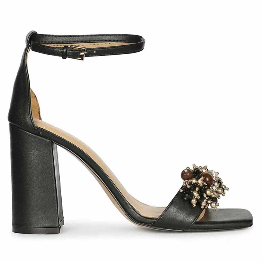 Saint Raquel Jewel Black Leather Block Heels