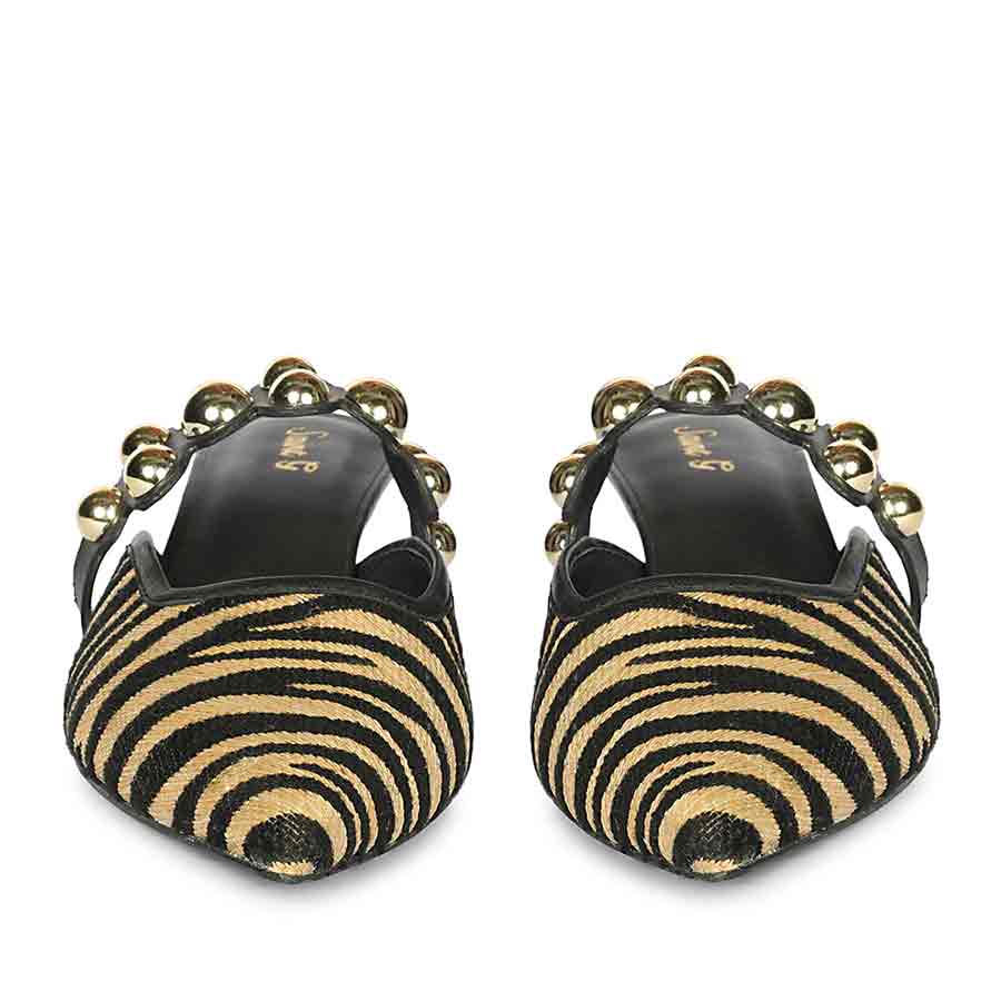 Saint Xenia Zebra Studded Black Leather Pointed Heels