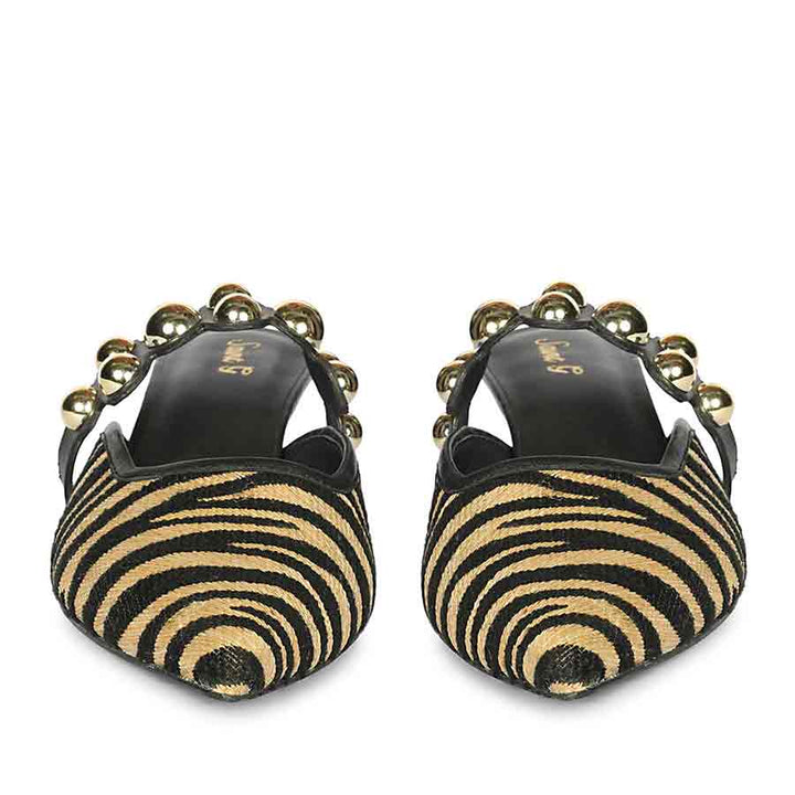 Saint Xenia Zebra Studded Black Leather Pointed Heels