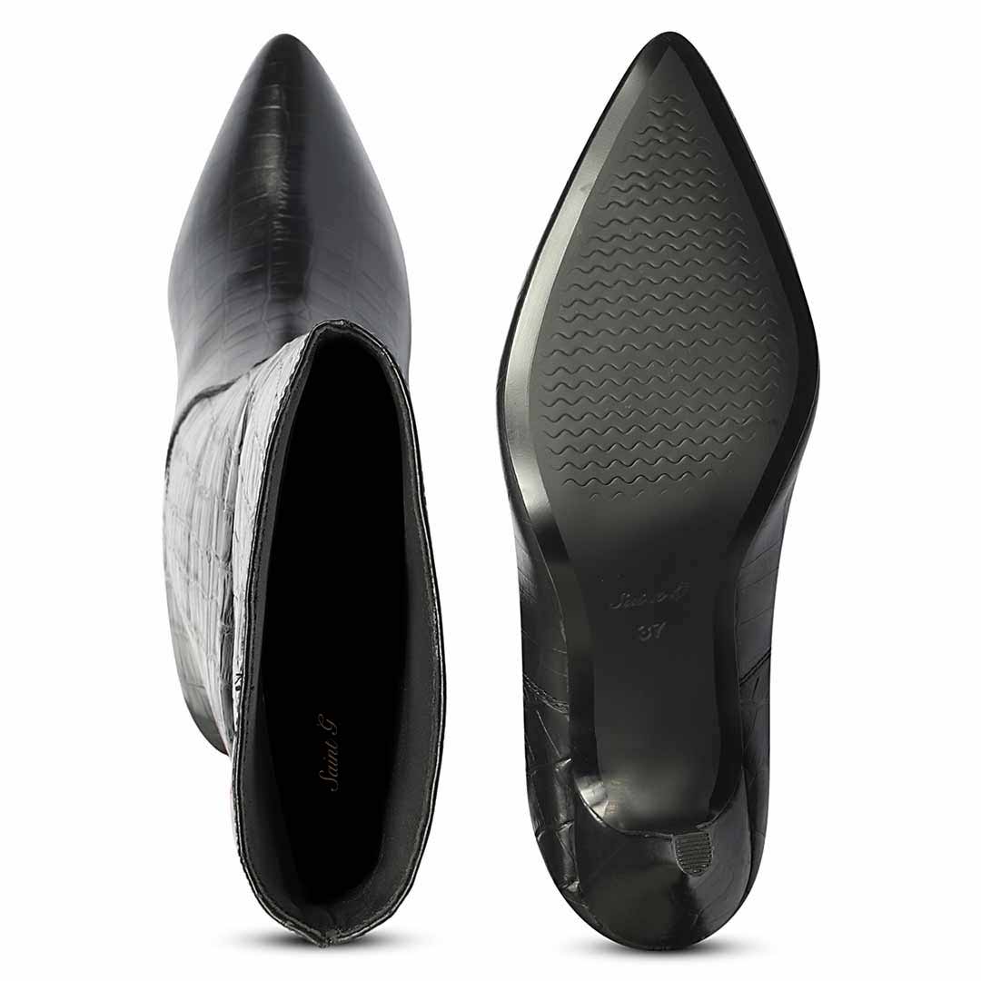 Saint Adella Croc Embossed Black Leather Long Boots