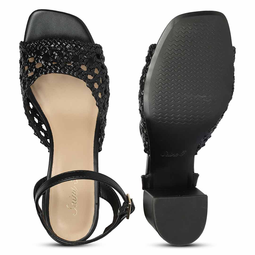 Saint Felicia Black Woven Metallic Leather Block Heels