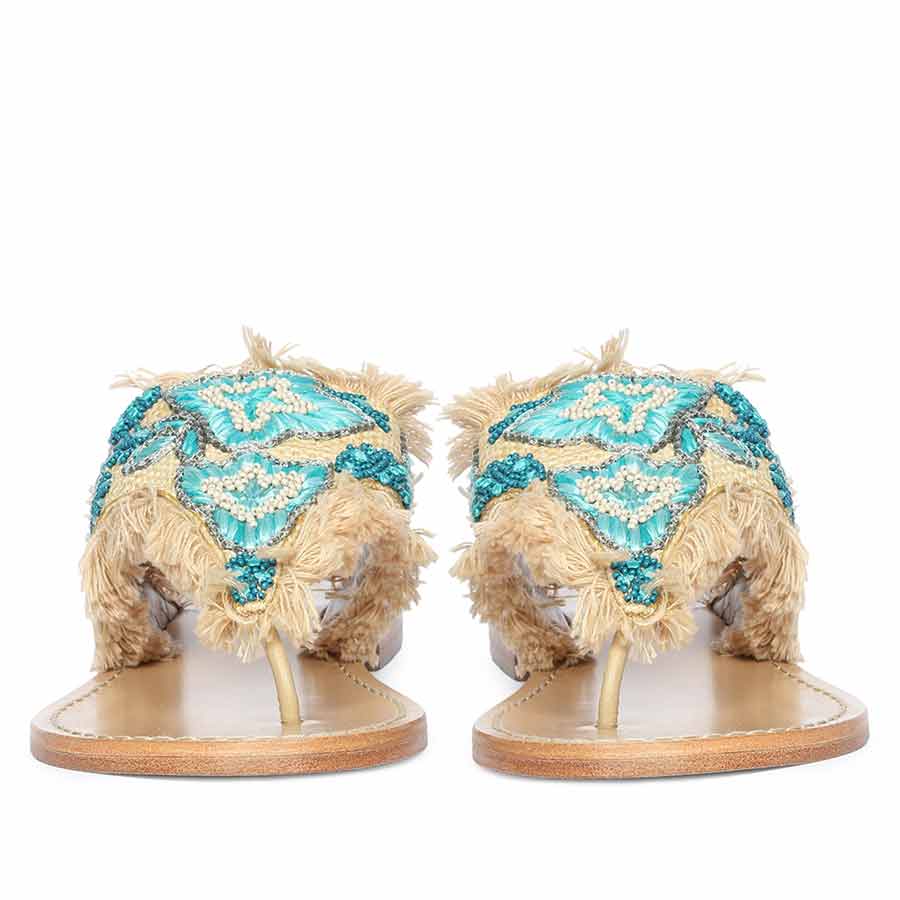 Saint Flora Turquoise Hand-Embroidered Leather Flats