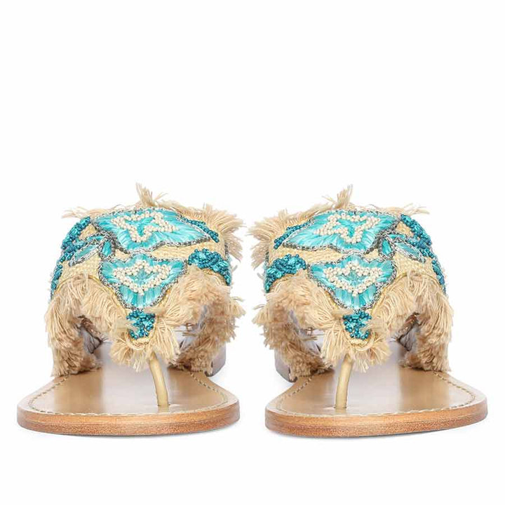 Saint Flora Turquoise Hand-Embroidered Leather Flats