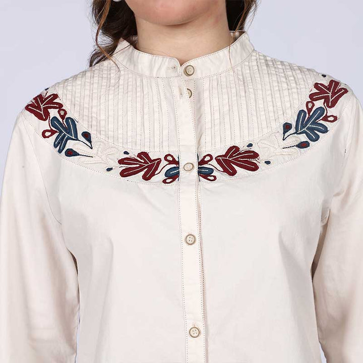Saint Avery Off-White Cotton Poplin Stripe Top