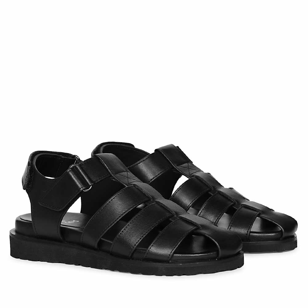 Saint Ophelia Black Leather Footbed Sandals