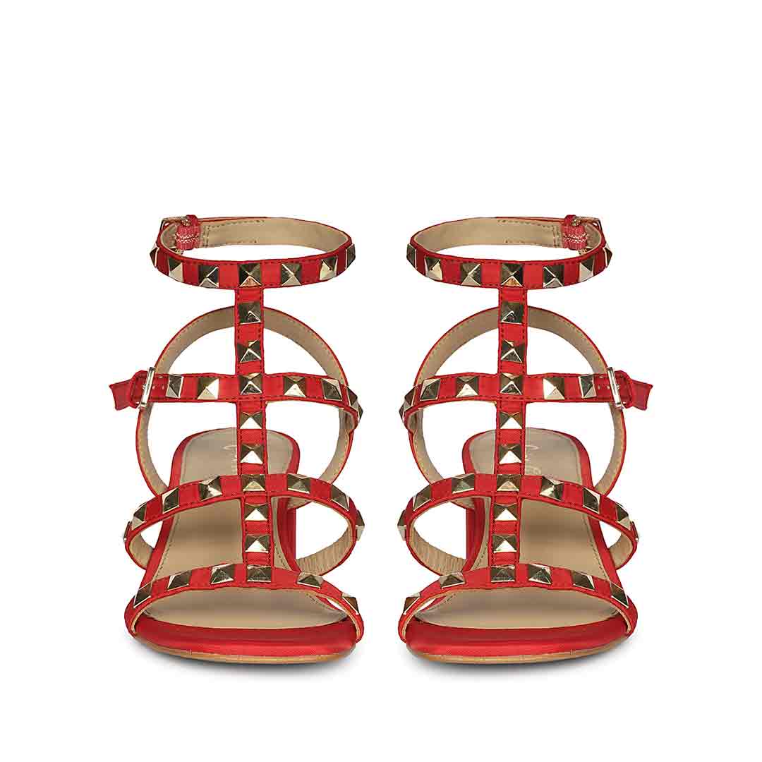 Saint Angela Metal Studded Double Buckle Red Heels