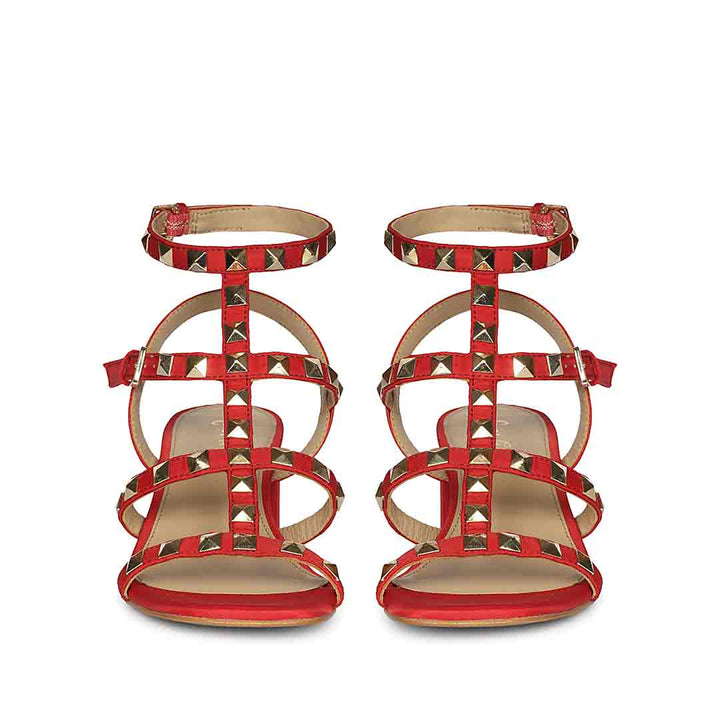 Saint Angela Metal Studded Double Buckle Red Heels