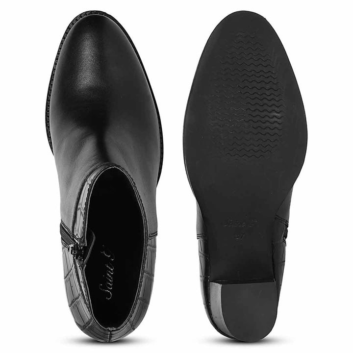 Saint Kendra Black Croc-Embossed Leather Ankle Boots