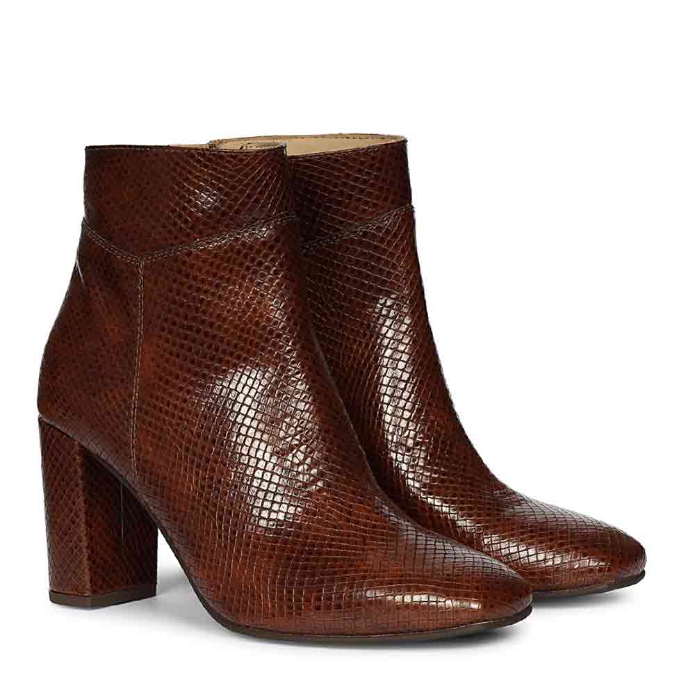 Saint Amara Chestnut Snake Embossed Leather Ankle Boots