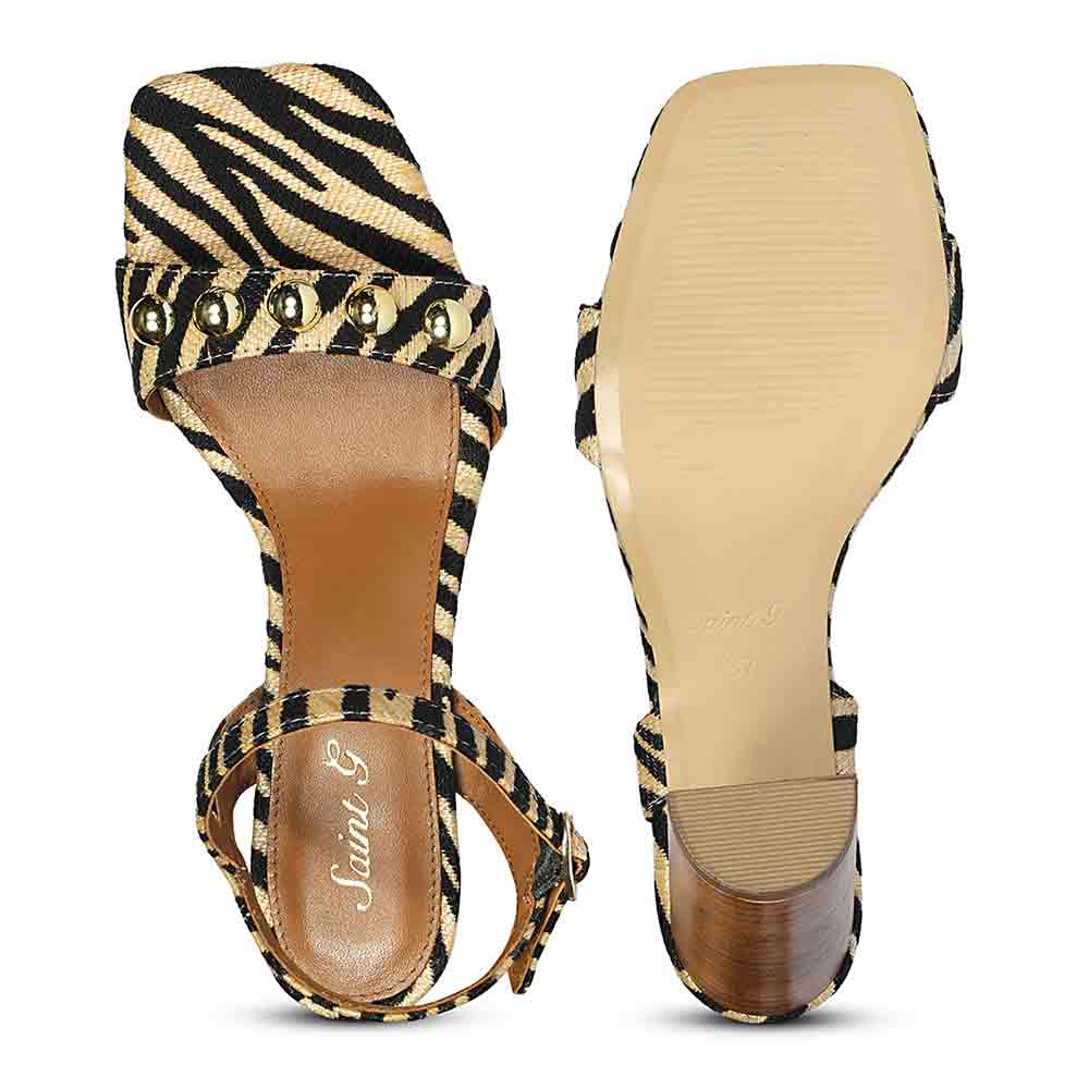 Saint Avery Beige Leopard Raffia High Block Heels