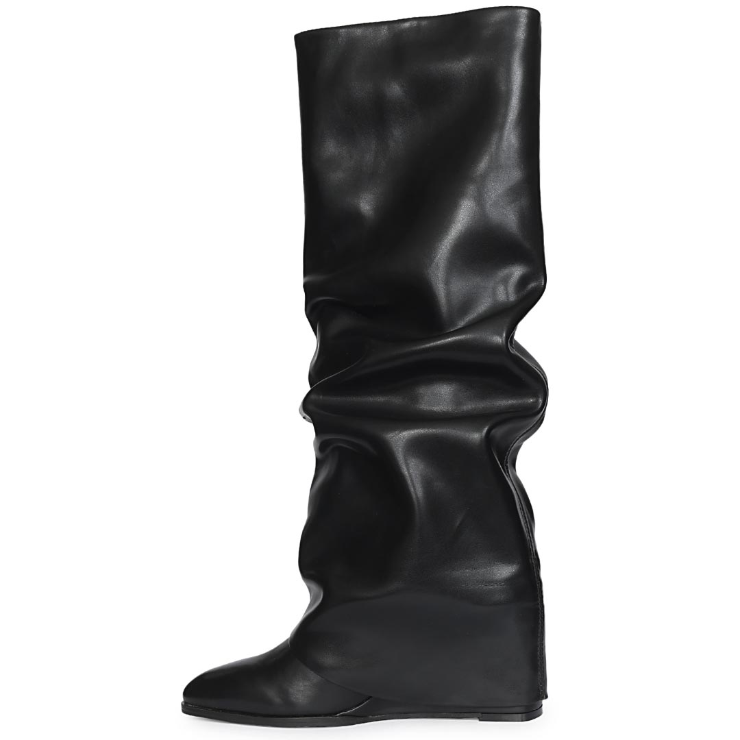 Saint Black Leather Wedge Long Boots