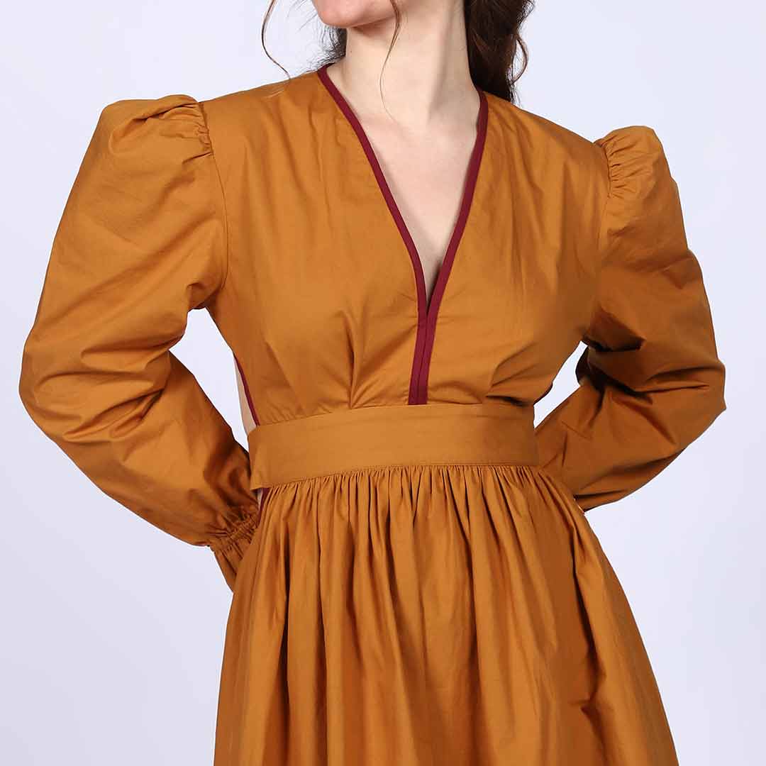Saint Elodie V-Neck Yellow Cotton Poplin Maxi Dress