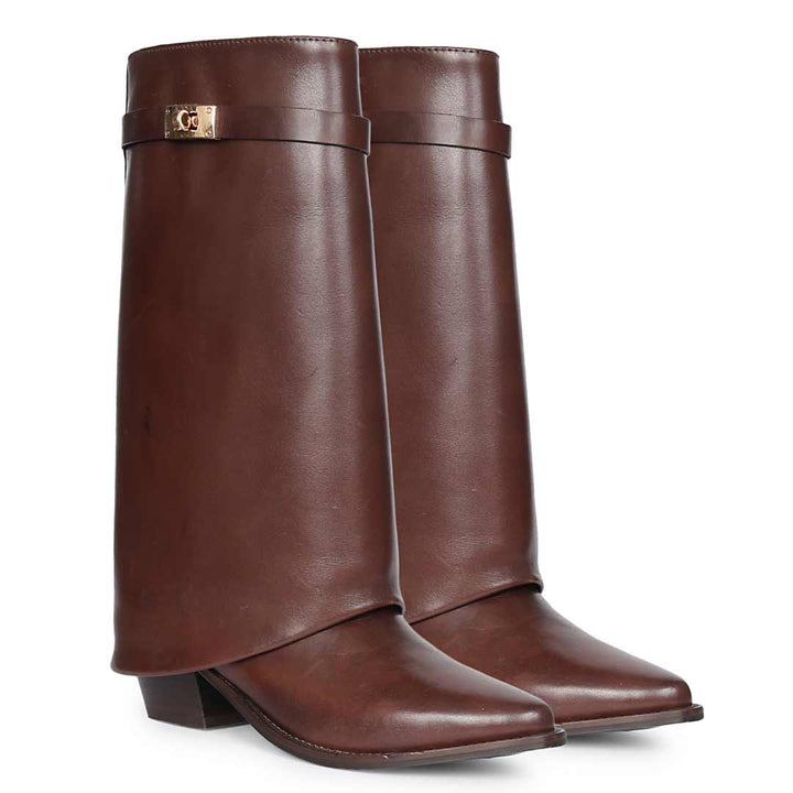 Saint Sadie Brown Croc-Embossed Leather Knee High Boots