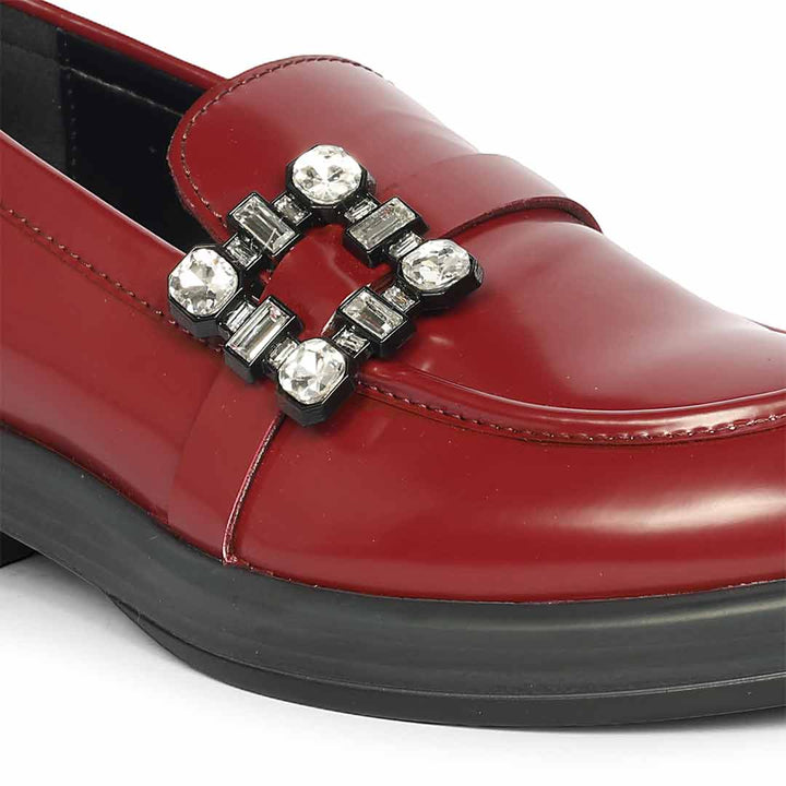 Saint Rue Crystal Buckle Cherry Abrasivato Leather Moccasins