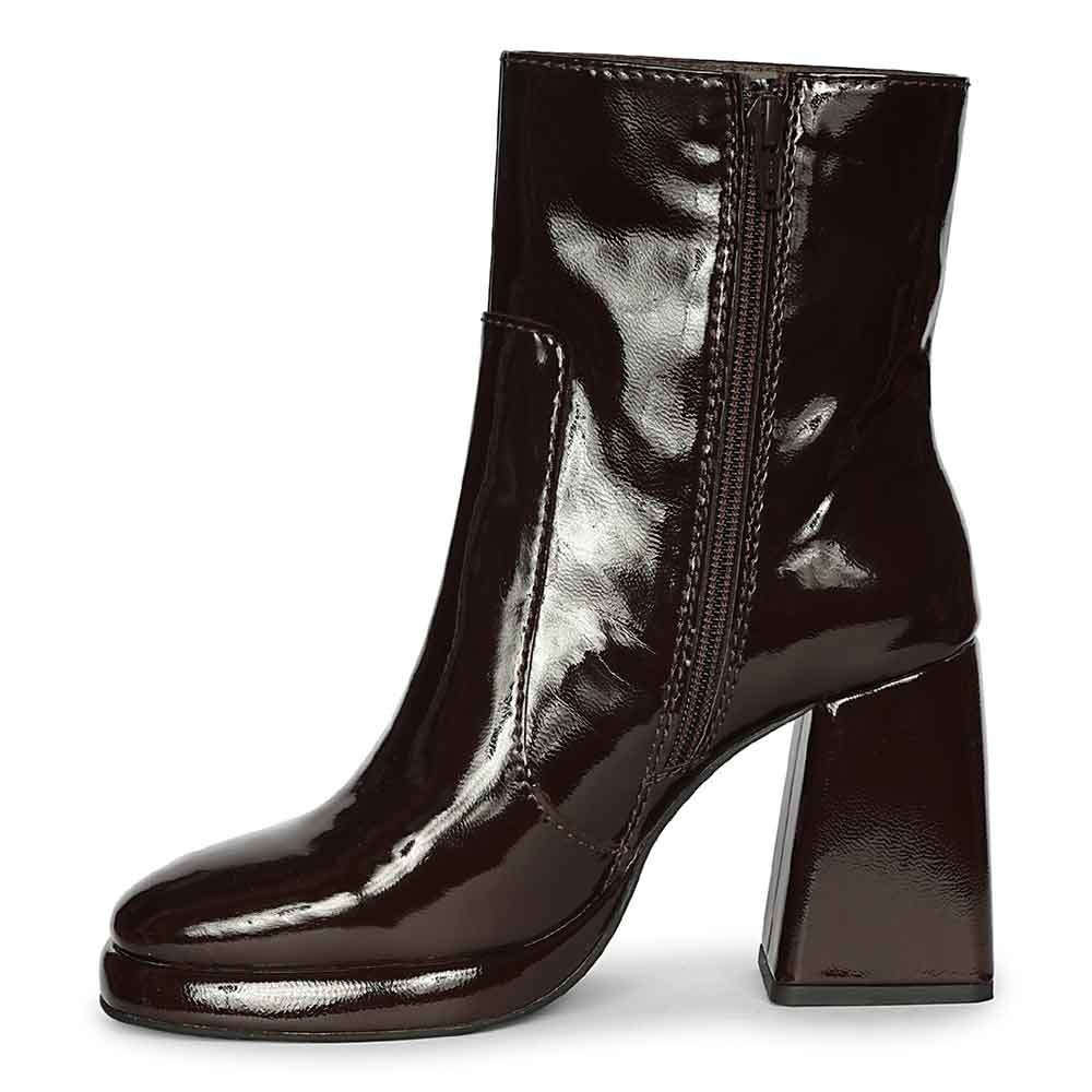 Saint Cordelia Brown Crinkle Patent High Ankle Boots