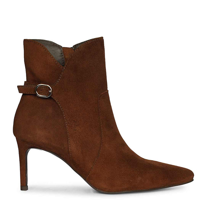 Saint Malia Gold Buckle Chestnut Suede Leather Boots