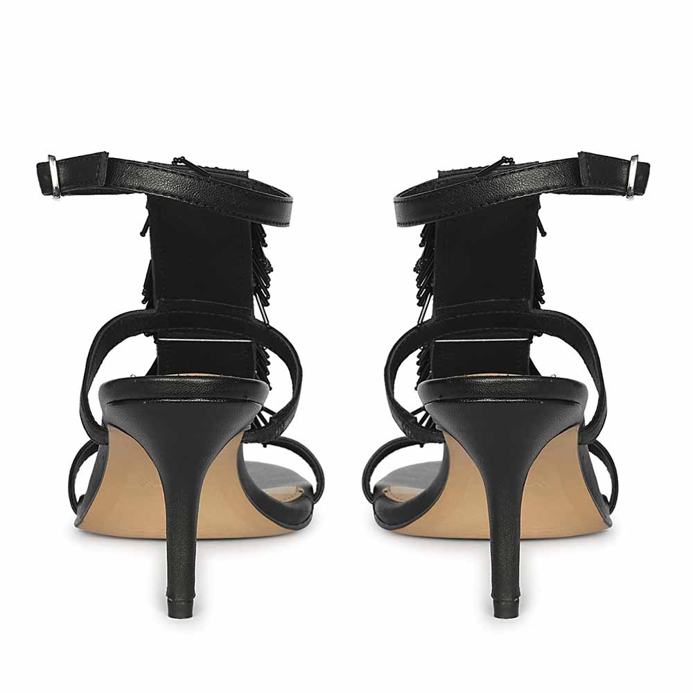 Saint Faye Black Leather Fringe Stilettos