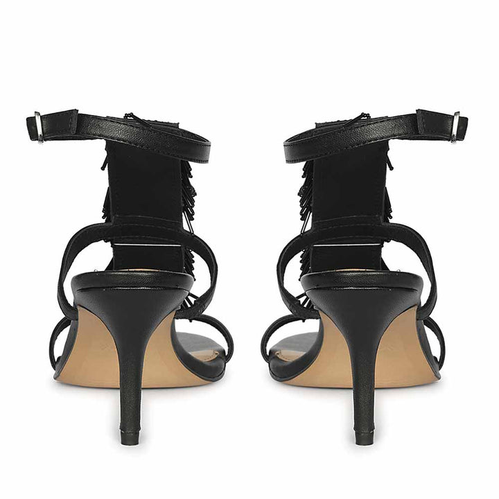 Saint Faye Black Leather Fringe Stilettos