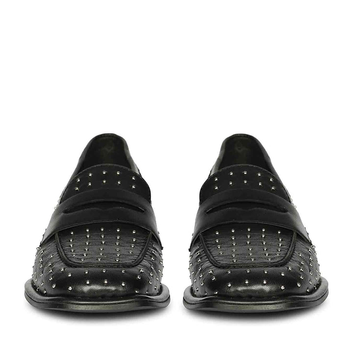 Saint Carol Studded Black Leather Moccasins