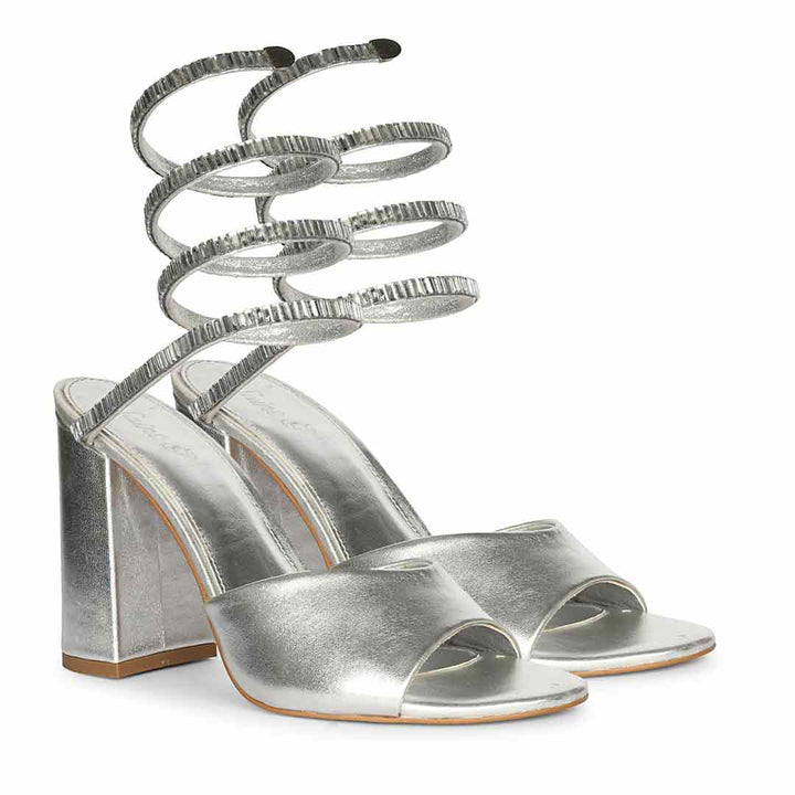 Saint Colette Silver Strappy Block Heels