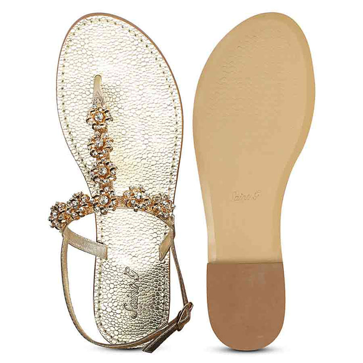 Saint Freesia Crystal Flower Gold Leather Sandals