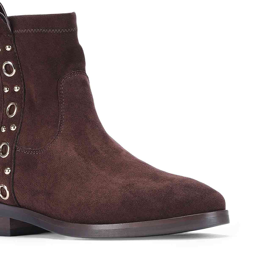 Saint Darcie Eyelets Brown Suede Leather Ankle Boots