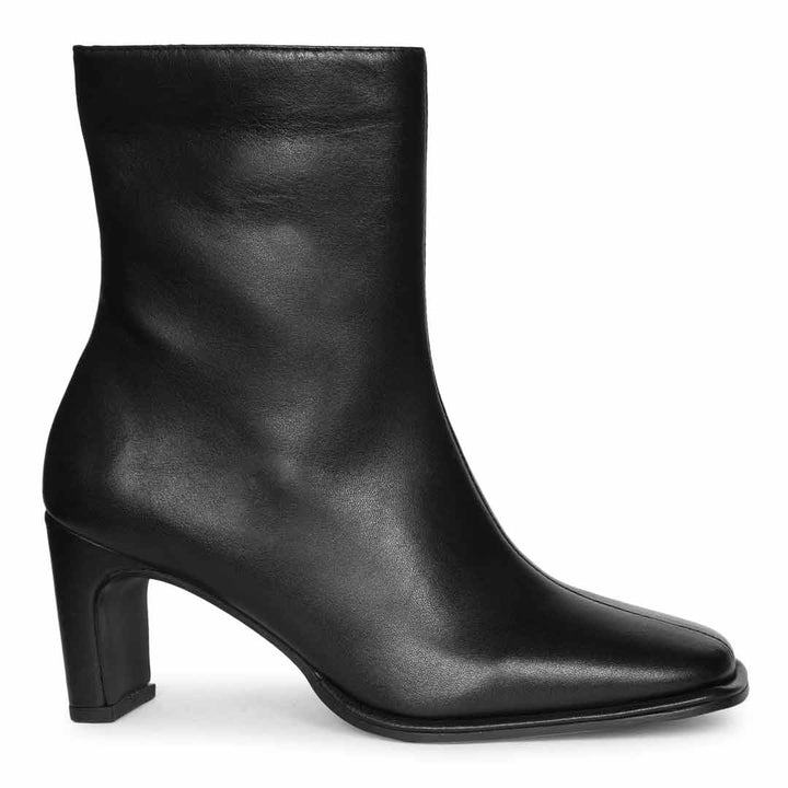 Saint Azalea Black Leather Mid-Heel Ankle Boots