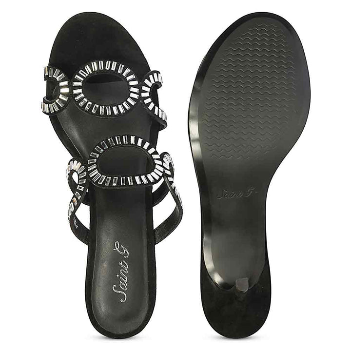 Saint Peyton Mirror Embellished Black Suede Heels