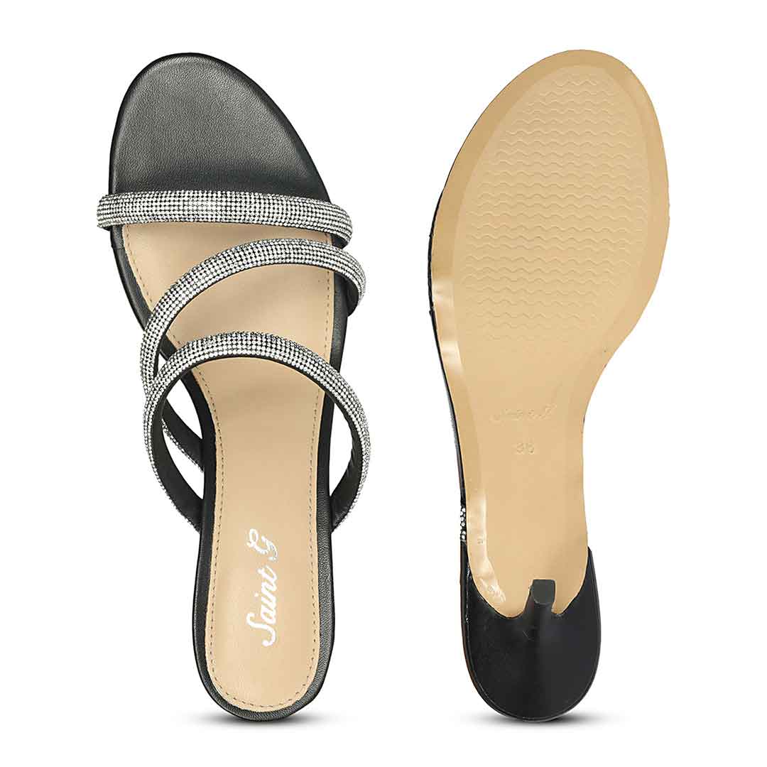 Saint Layla Silver Crystal Cord Black Leather Stilettos