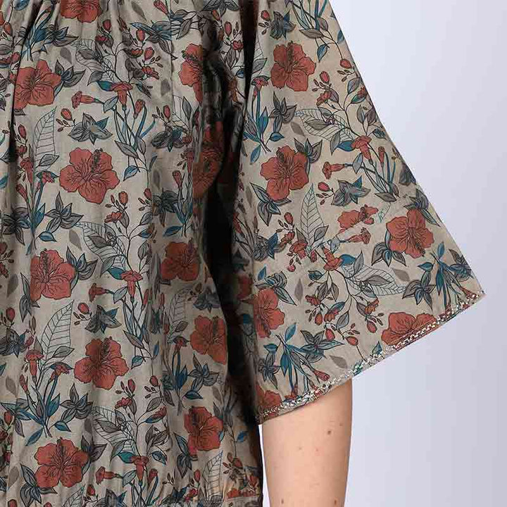 Saint Peyton Olive Printed Floral Cotton Poplin Mini Dress