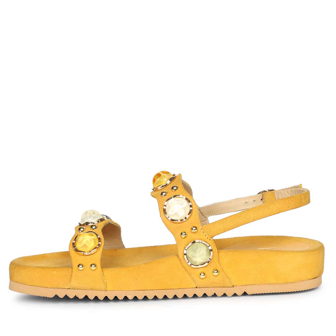 Saint Solira Multi Trim Yellow Suede Leather Footbed Sandals