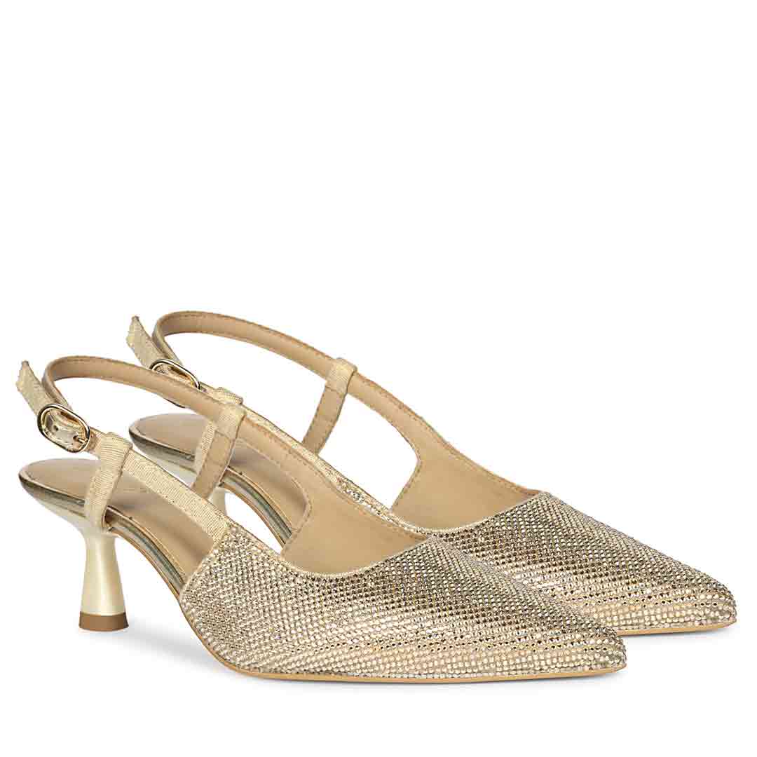 Saint Trinity Crystal Glimmer Slingback Gold Leather Heels