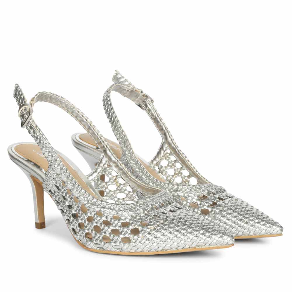 Saint Tamia Silver Hand Woven Leather Pumps