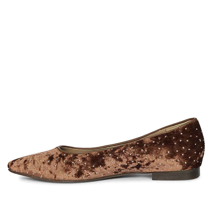 Saint Lilly Strass Brown Velvet Ballerinas