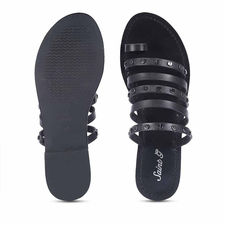 Saint Suri Metal Studded Multi-Strap Leather Flats Sandals