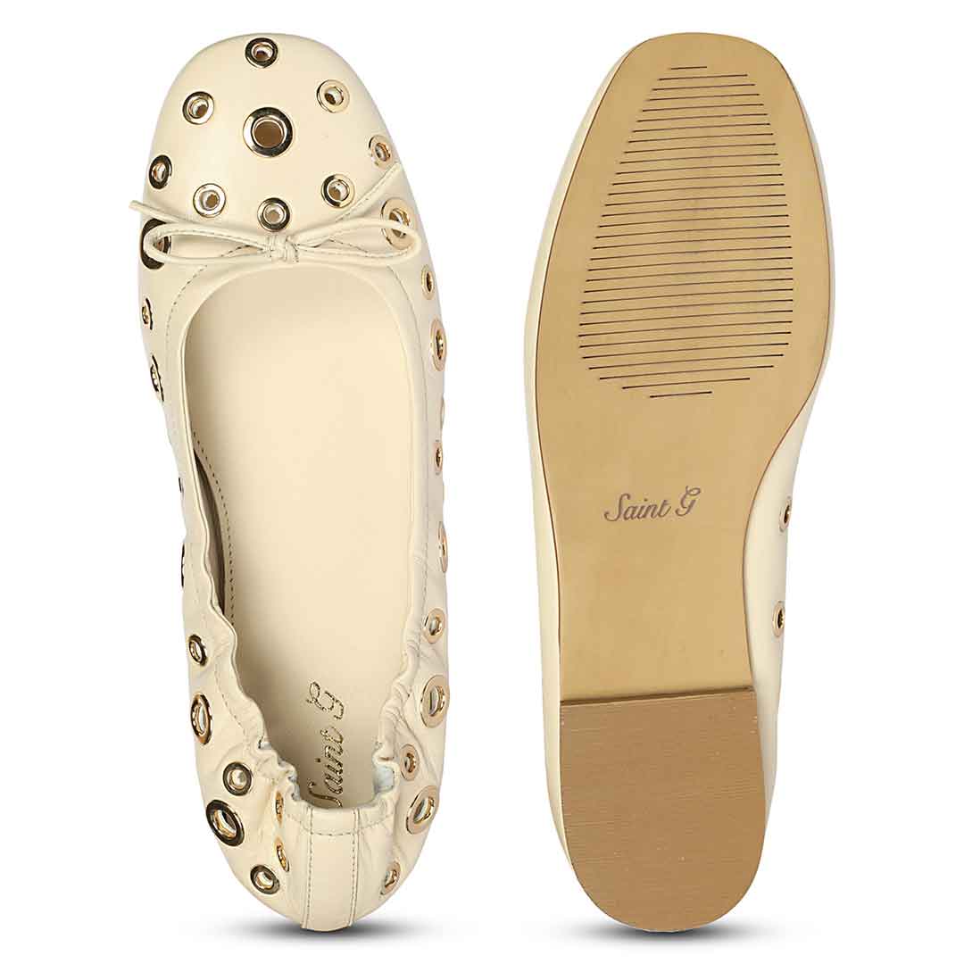 Saint Rovella Off White Eyelet Ballet Flats