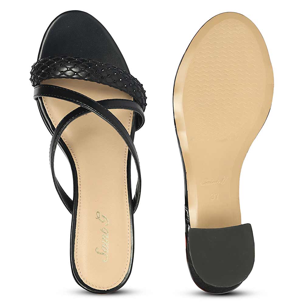 Saint Alessia Embellished Black Vegan Leather Block Heels