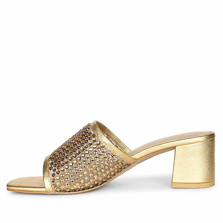 Saint Valisa Crystal Gold Leather Block Heels
