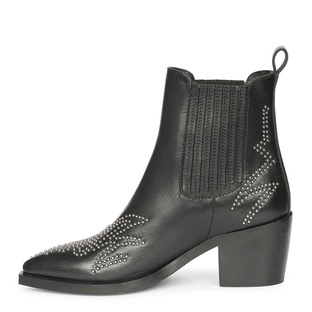 Saint Brielle Studded Black Leather High Ankle Boots