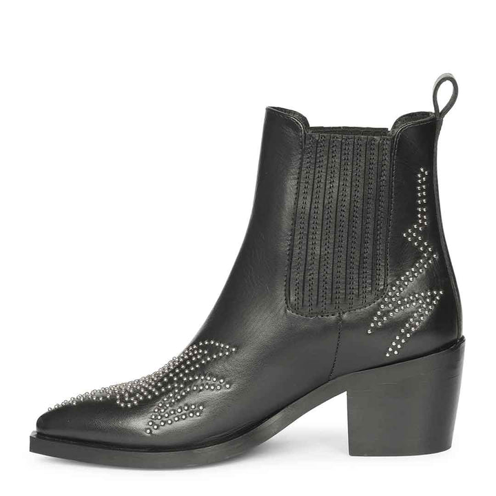 Saint Brielle Studded Black Leather High Ankle Boots